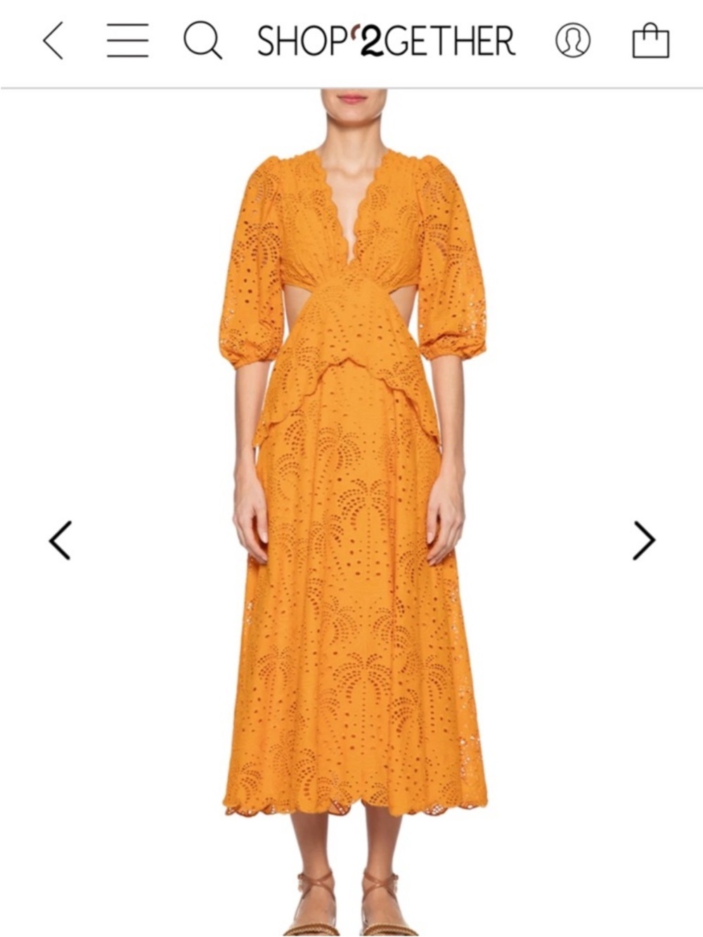 FARM Rio Mustard Yellow Eyelet Midi Dress with Cutout Waist - Picture 1 of 6